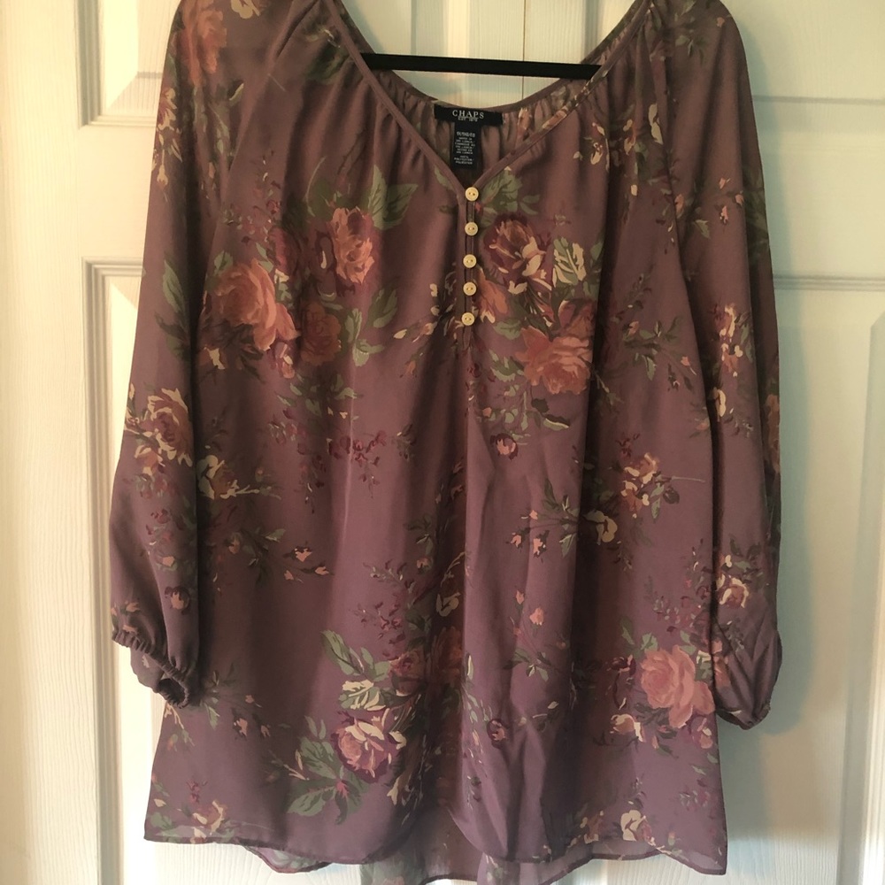 Chaps 1X PURPLE FLORAL QUATER SLEEVE TOP